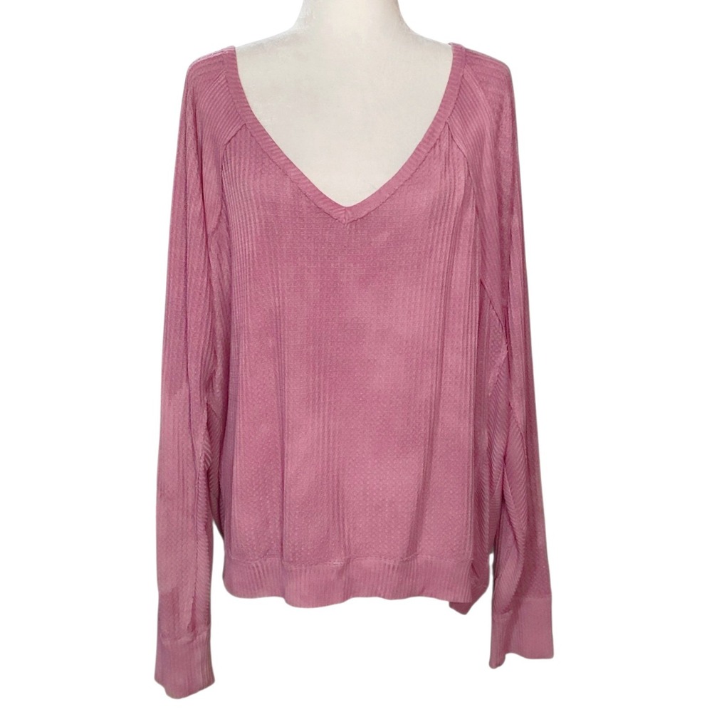 We The Free People Waffle Knit Thermal Top Dusty Pink Oversized Baggy Large